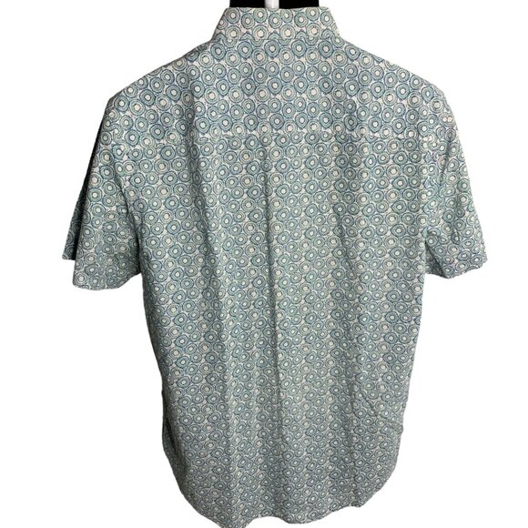 Perry Ellis Button Up Short Sleeve Shirt L White Green Circles Collar Cotton - Picture 4 of 6